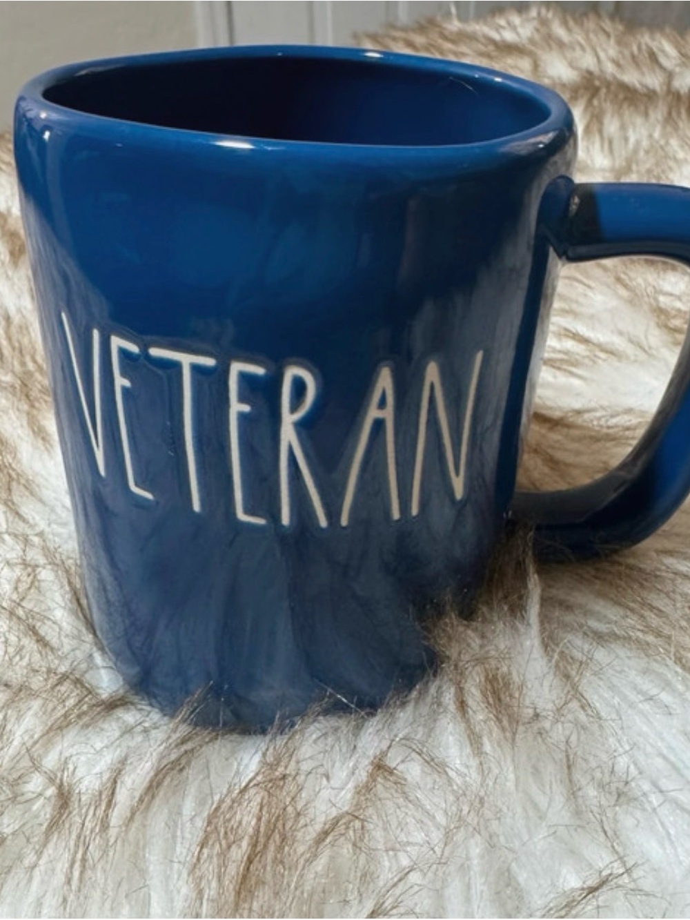 Rae Dunn Veteran Blue and Cream Ceramic Mug - Artisan Collection
